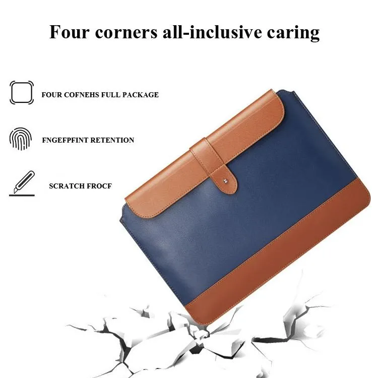 13-14 Inch Horizontal Microfiber Notebook Liner & Power Bag - Blue & Brown