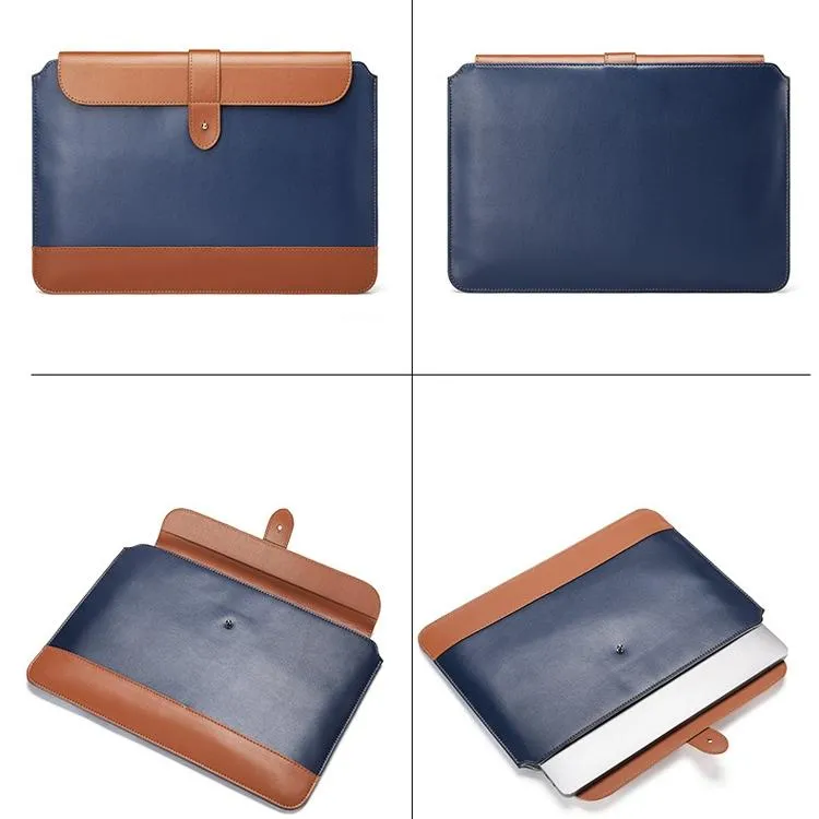 13-14 Inch Horizontal Microfiber Notebook Liner & Power Bag - Blue & Brown