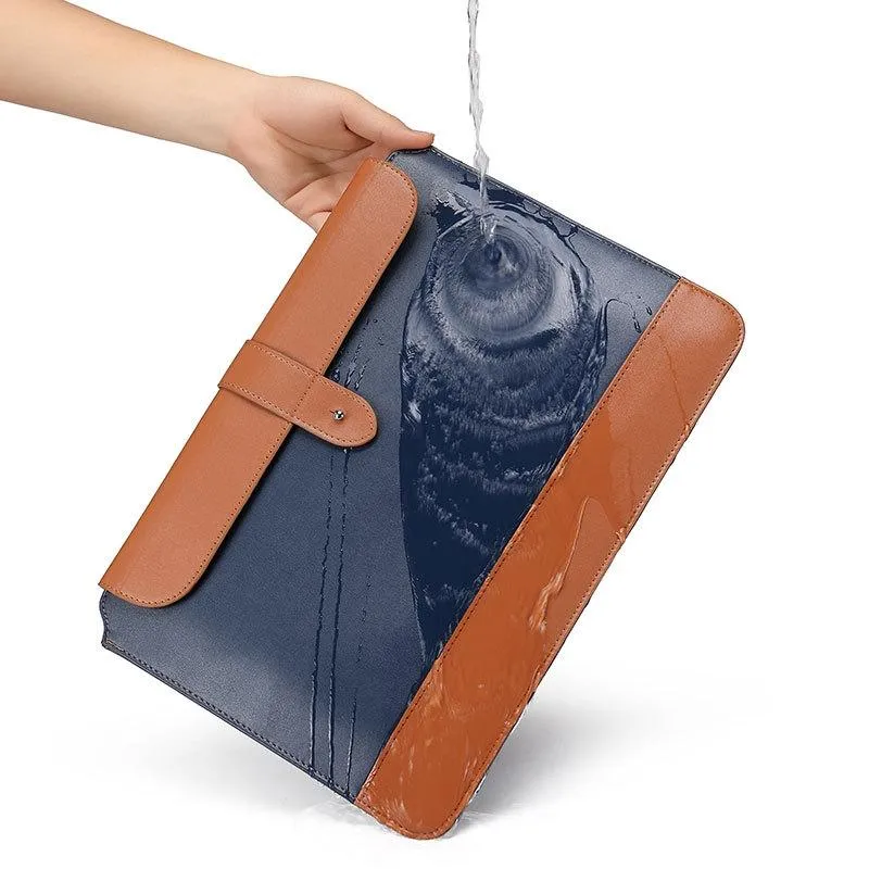 13-14 Inch Horizontal Microfiber Notebook Liner & Power Bag - Blue & Brown