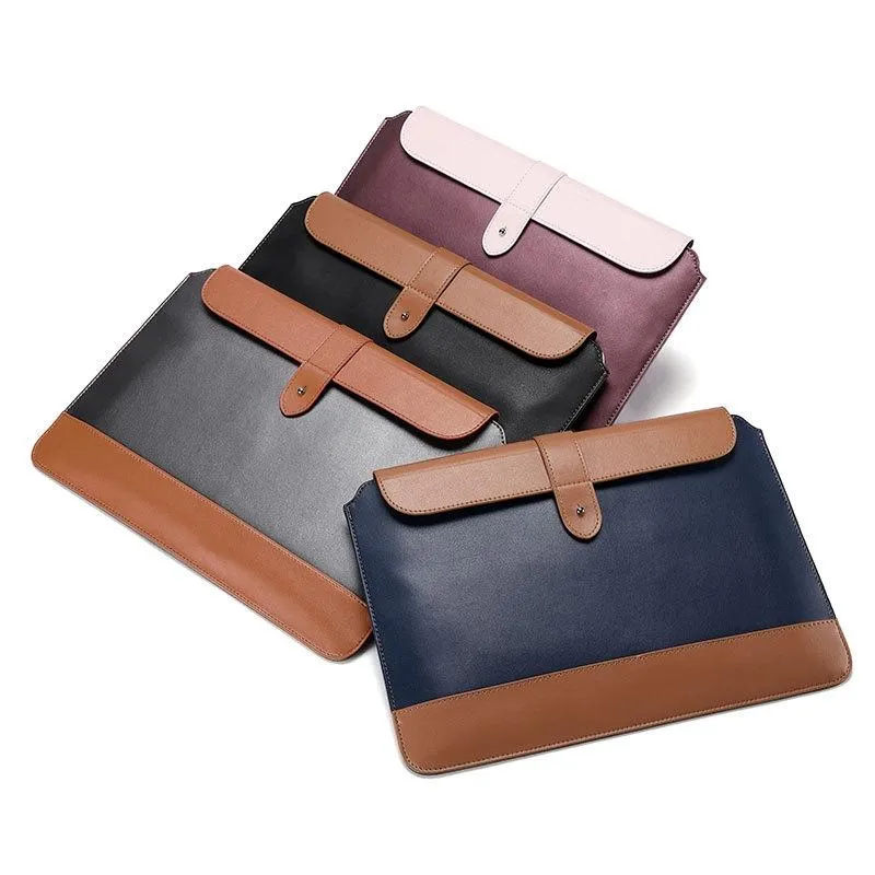 13-14 Inch Horizontal Microfiber Notebook Liner & Power Bag - Blue & Brown