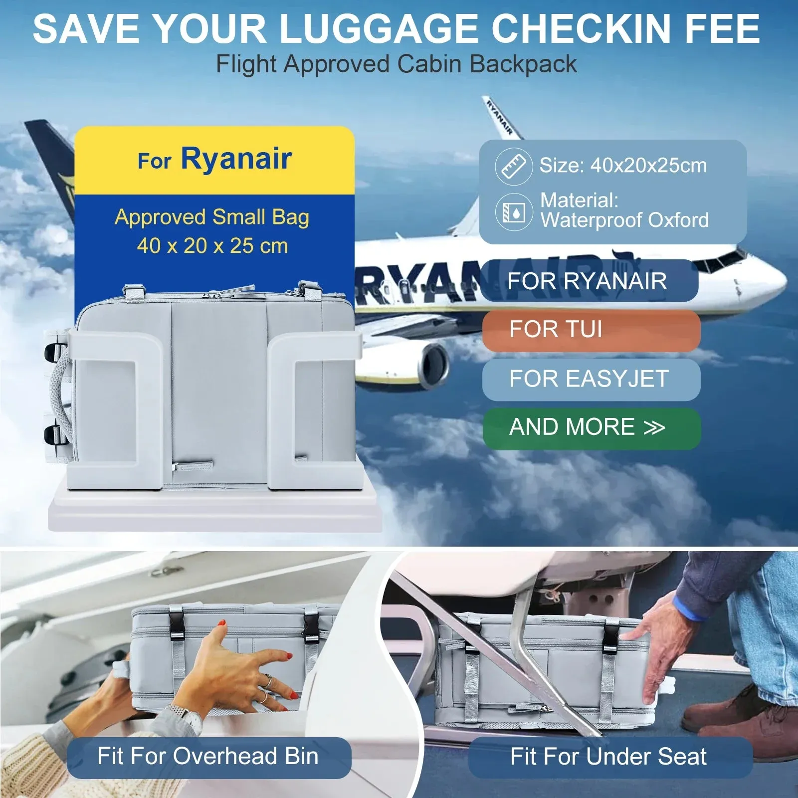 40x20x25cm Travel Carry on Ryanair Backpack