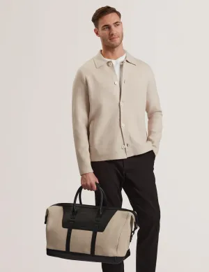 Calumm Herringbone Canvas Small Holdall Bag Natural