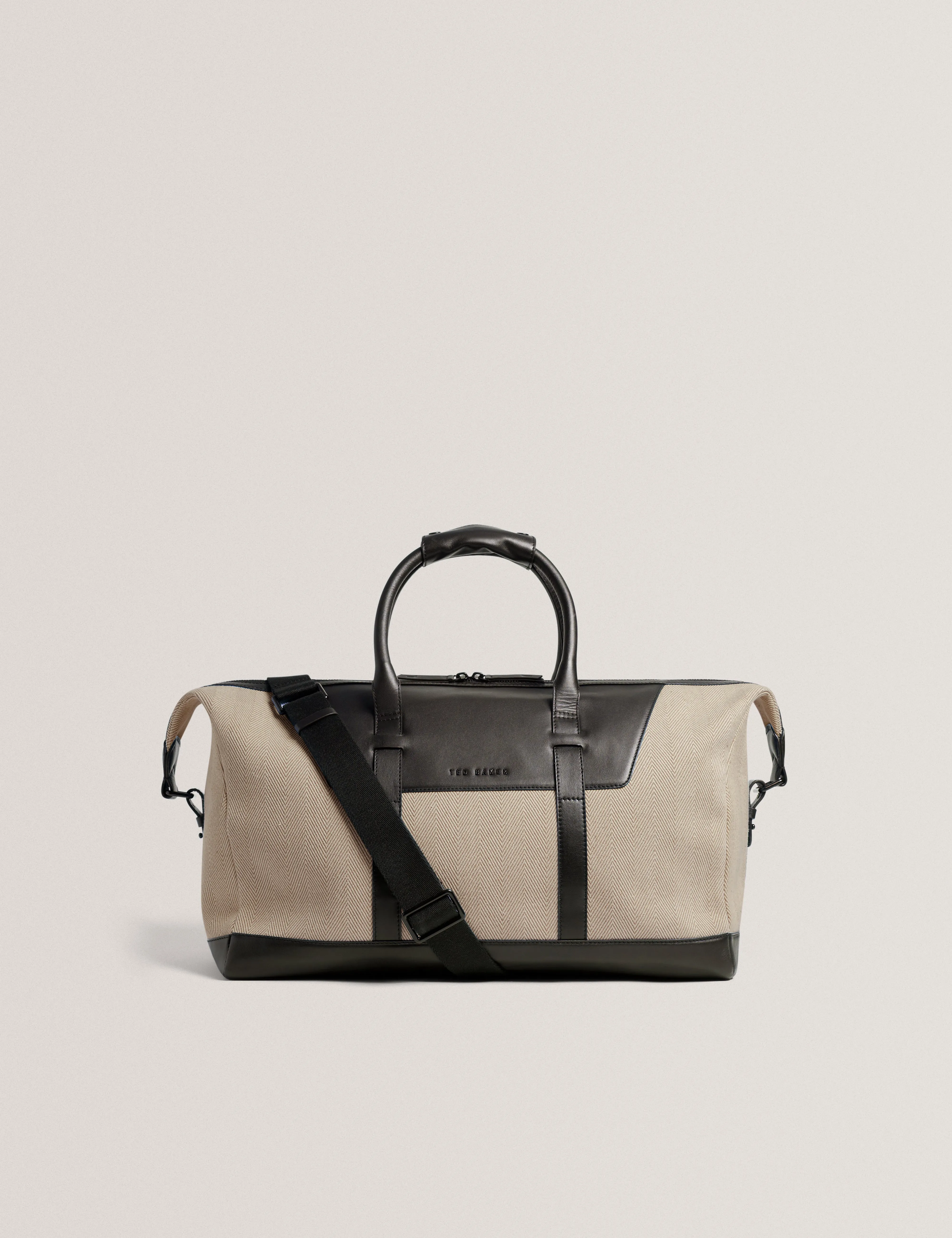 Calumm Herringbone Canvas Small Holdall Bag Natural