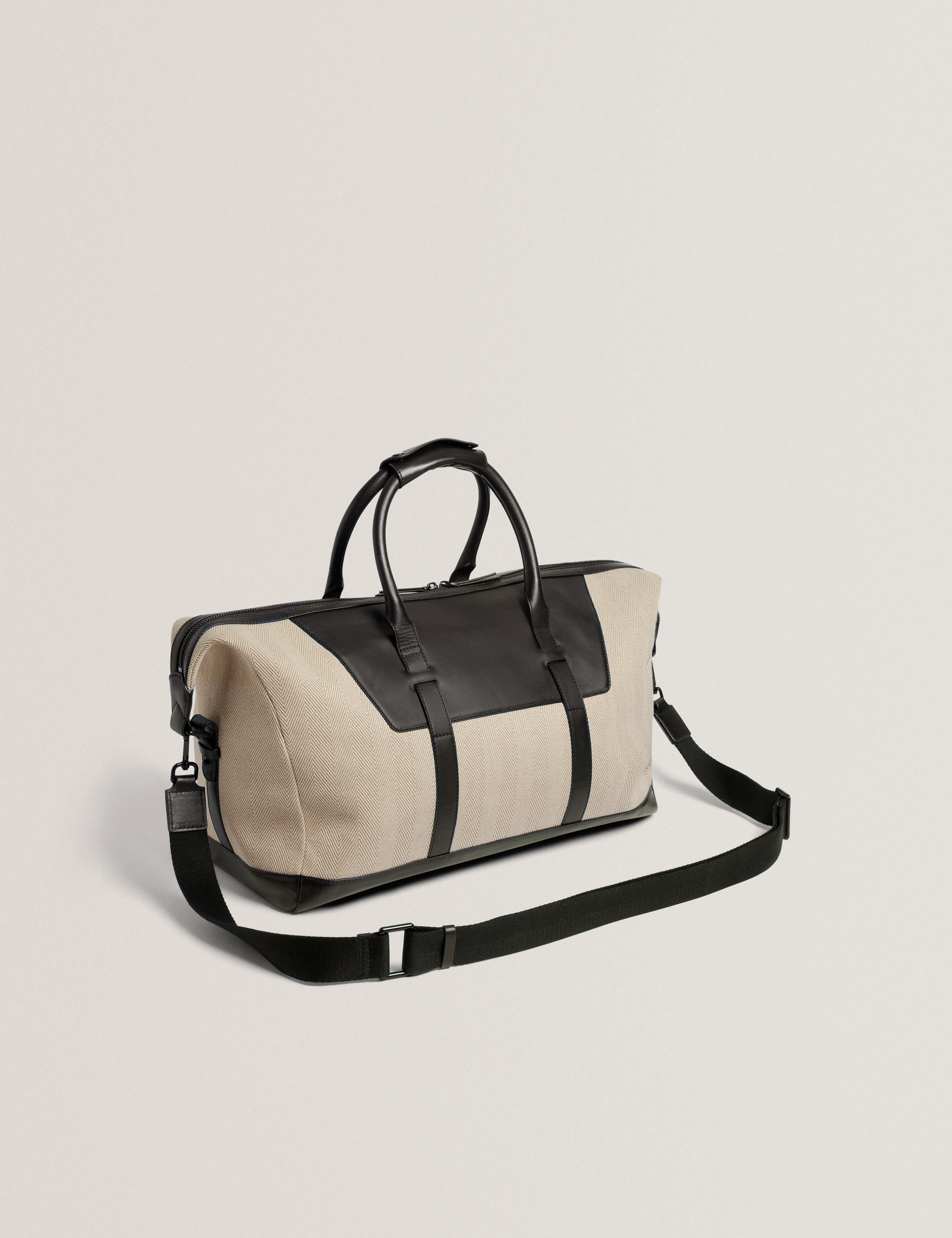 Calumm Herringbone Canvas Small Holdall Bag Natural