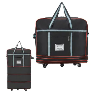 Expandable Foldable Luggage Bag with Universal Wheels Rolling Travel Bag Duffel Bag Black