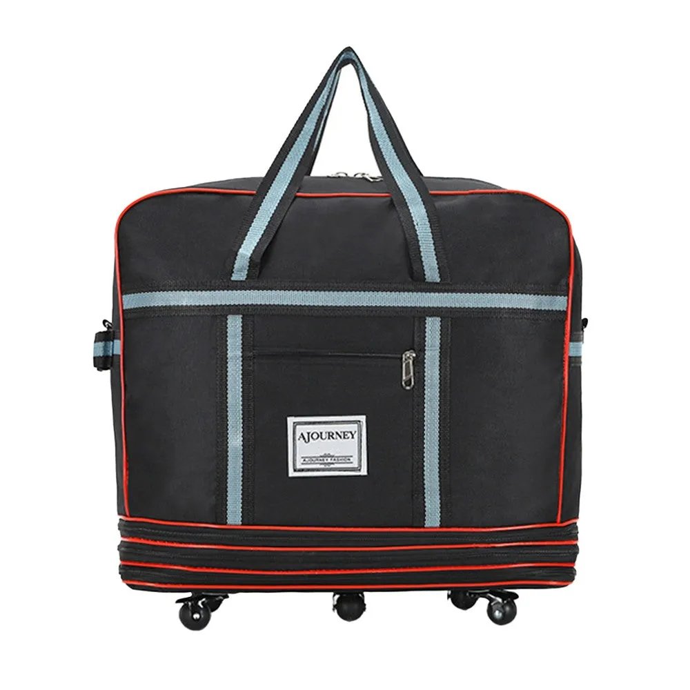Expandable Foldable Luggage Bag with Universal Wheels Rolling Travel Bag Duffel Bag Black