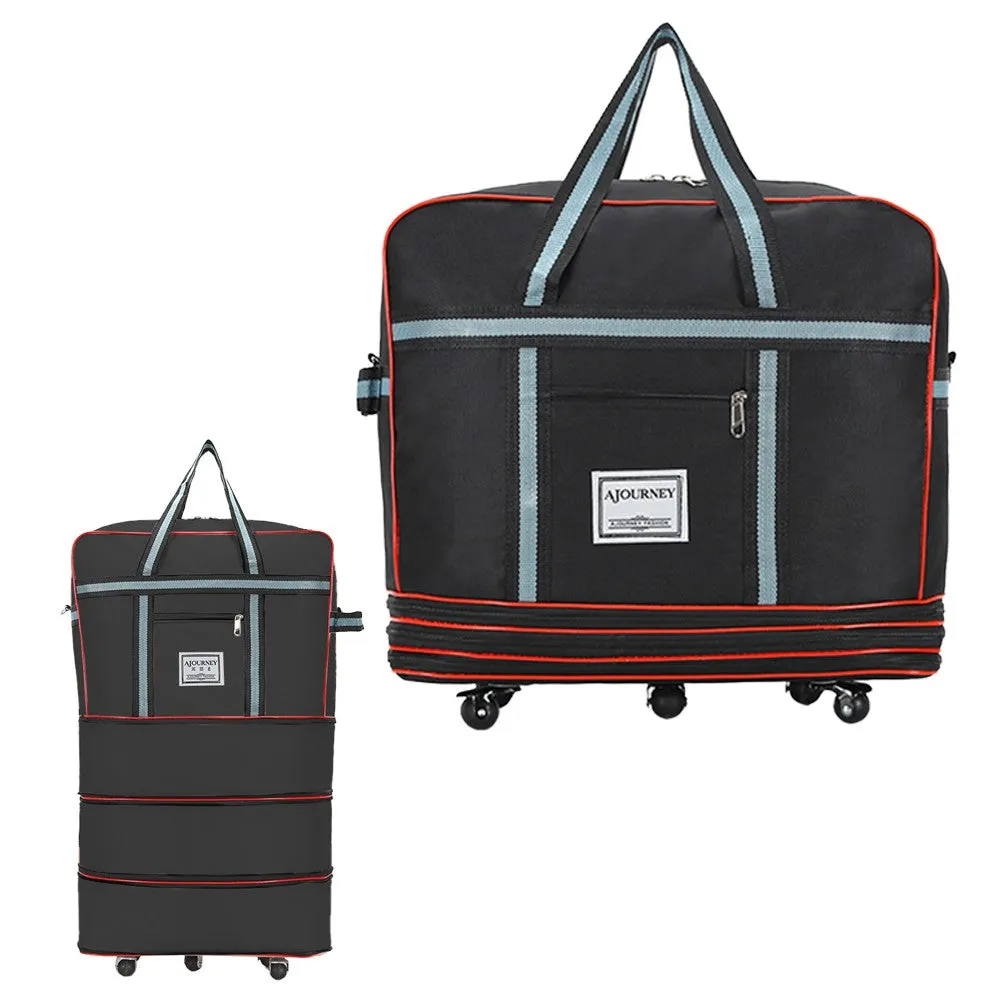 Expandable Foldable Luggage Bag with Universal Wheels Rolling Travel Bag Duffel Bag Black