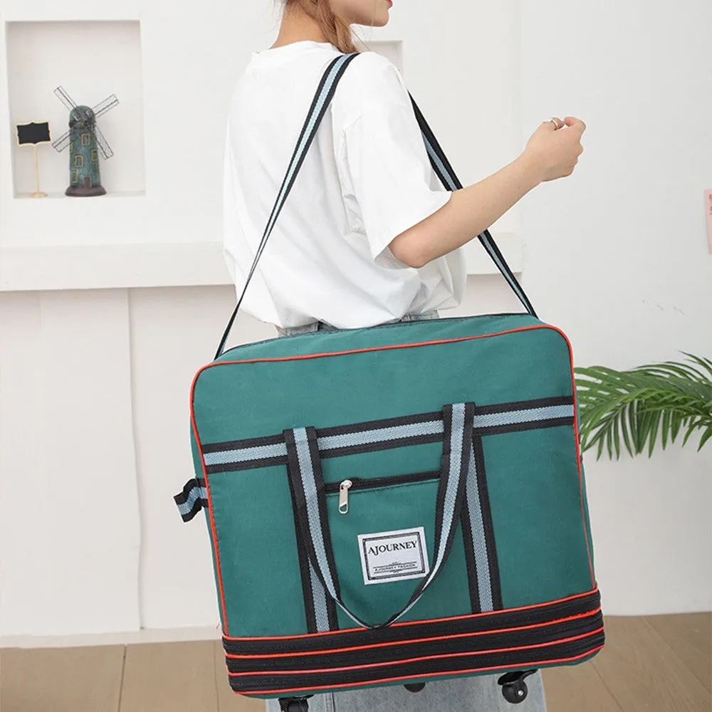 Expandable Foldable Luggage Bag with Universal Wheels Rolling Travel Bag Duffel Bag Green