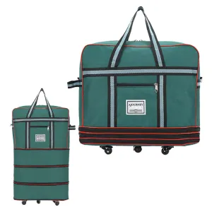 Expandable Foldable Luggage Bag with Universal Wheels Rolling Travel Bag Duffel Bag Green