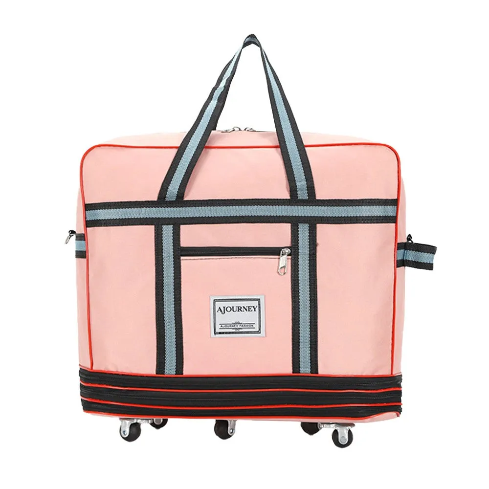 Expandable Foldable Luggage Bag with Universal Wheels Rolling Travel Bag Duffel Bag Pink