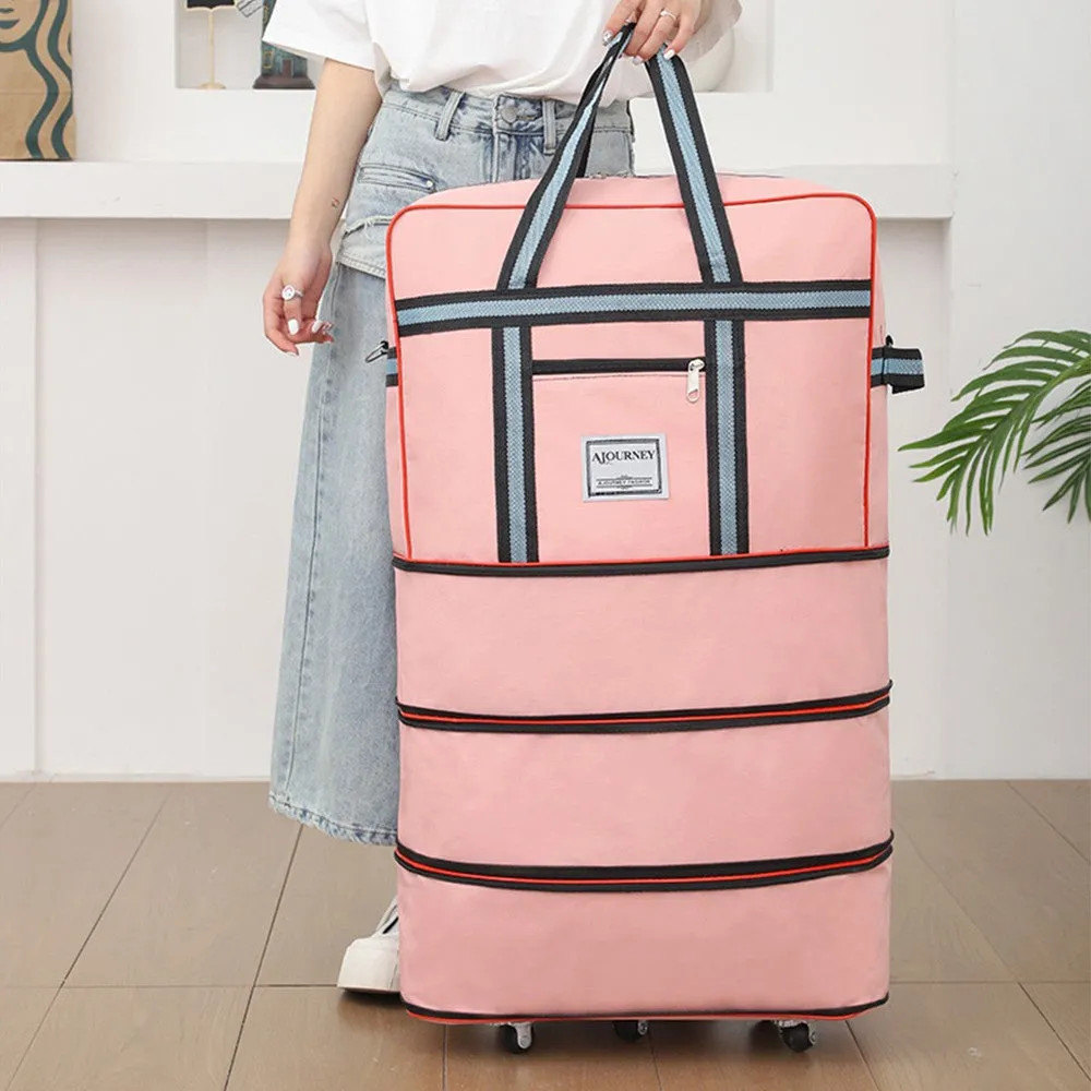 Expandable Foldable Luggage Bag with Universal Wheels Rolling Travel Bag Duffel Bag Pink