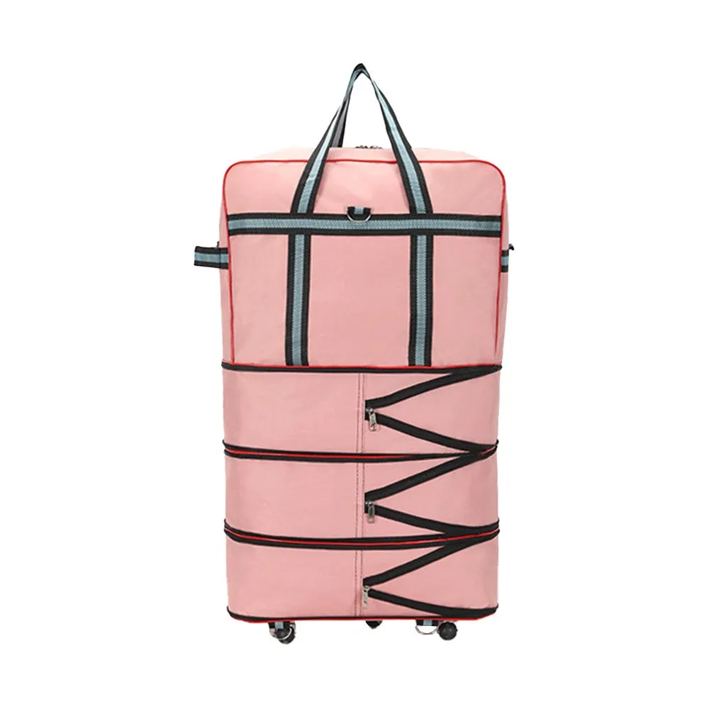 Expandable Foldable Luggage Bag with Universal Wheels Rolling Travel Bag Duffel Bag Pink