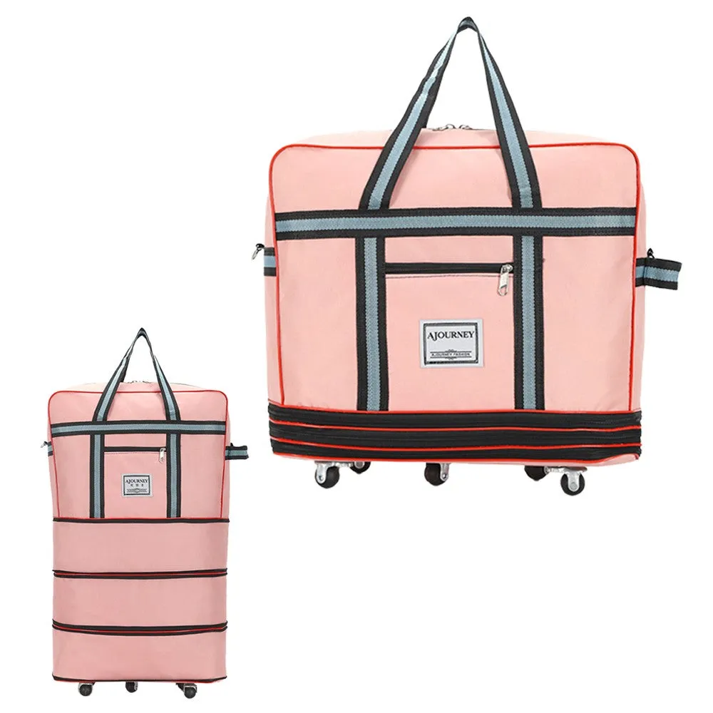 Expandable Foldable Luggage Bag with Universal Wheels Rolling Travel Bag Duffel Bag Pink