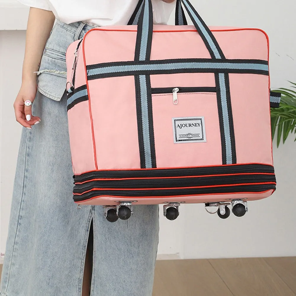 Expandable Foldable Luggage Bag with Universal Wheels Rolling Travel Bag Duffel Bag Pink