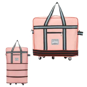 Expandable Foldable Luggage Bag with Universal Wheels Rolling Travel Bag Duffel Bag Pink