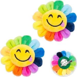 KOOBOOK 2Pcs Charming Sun Flower Brooch Cute Plush Pin Soft Cartoon Rainbow Lapel Accessory for Bags Clothes Hats Adorable and Colorful Flower Pin for Everyday Wear