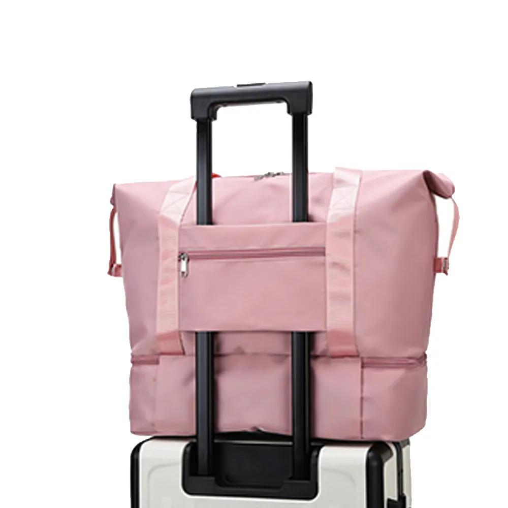 Large Capacity Collapsible Travel Bag Expandable Waterproof Duffel Bag-Pink