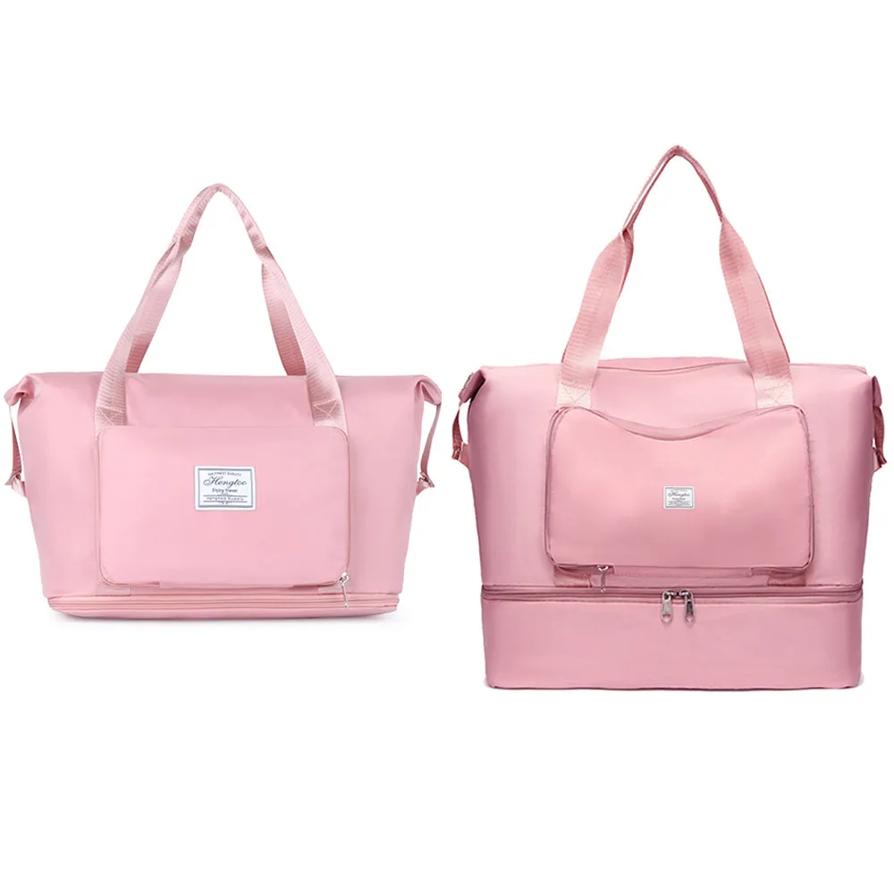 Large Capacity Collapsible Travel Bag Expandable Waterproof Duffel Bag-Pink