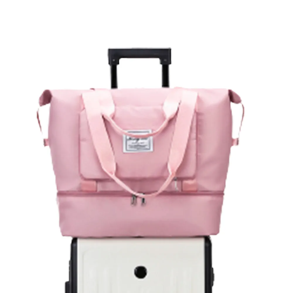 Large Capacity Collapsible Travel Bag Expandable Waterproof Duffel Bag-Pink