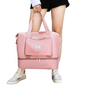 Large Capacity Collapsible Travel Bag Expandable Waterproof Duffel Bag-Pink