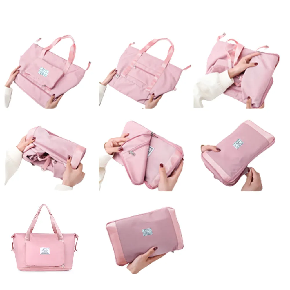 Large Capacity Collapsible Travel Bag Expandable Waterproof Duffel Bag-Pink