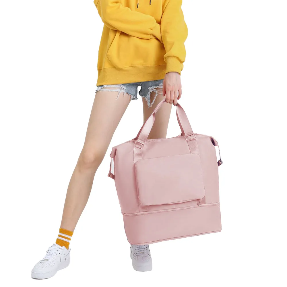 Large Capacity Folding Travel Bag Collapsible Travel Bag Expandable Water-resistant Duffel Bag Pink