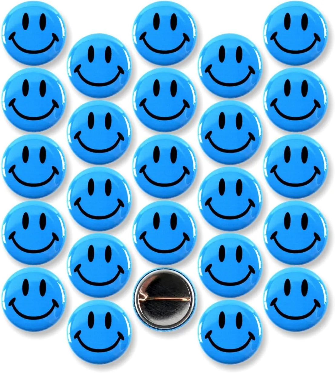 Smiley Face Pinback Buttons  Classic Round Badge, Durable Metal with Secure Pinback, Ideal for Backpacks and Clothing  Emoji Novelty Pins for Parties, Giveaways and Everyday Wear, 1 Inch (25 Pack)
