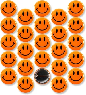 Smiley Face Pinback Buttons  Classic Round Badge, Durable Metal with Secure Pinback, Ideal for Backpacks and Clothing  Emoji Novelty Pins for Parties, Giveaways and Everyday Wear, 1 Inch (25 Pack)
