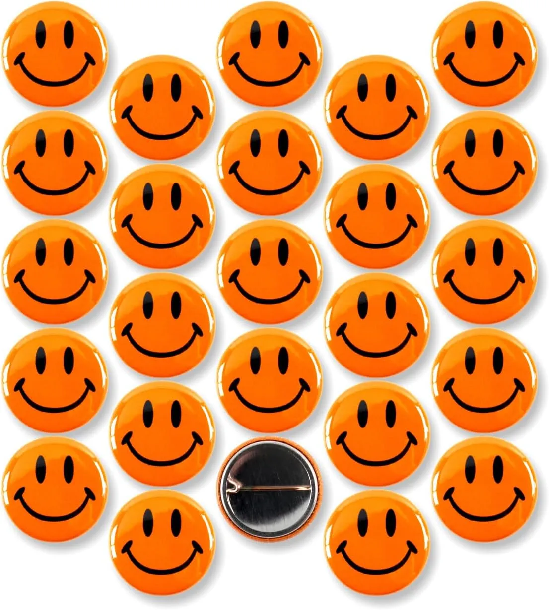 Smiley Face Pinback Buttons  Classic Round Badge, Durable Metal with Secure Pinback, Ideal for Backpacks and Clothing  Emoji Novelty Pins for Parties, Giveaways and Everyday Wear, 1 Inch (25 Pack)